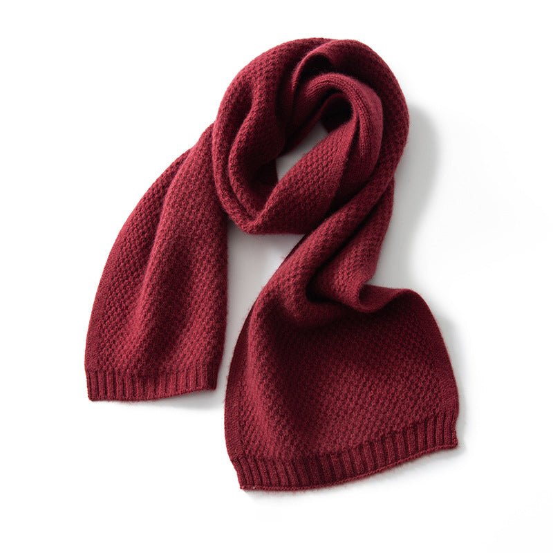 Unisex Pure Cashmere Honeycomb Honeycomb Knit Scarf Wrap Claret M