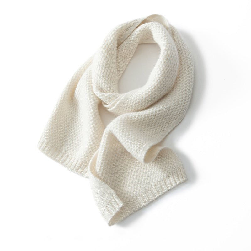 Unisex Pure Cashmere Honeycomb Honeycomb Knit Scarf Wrap Ivory M