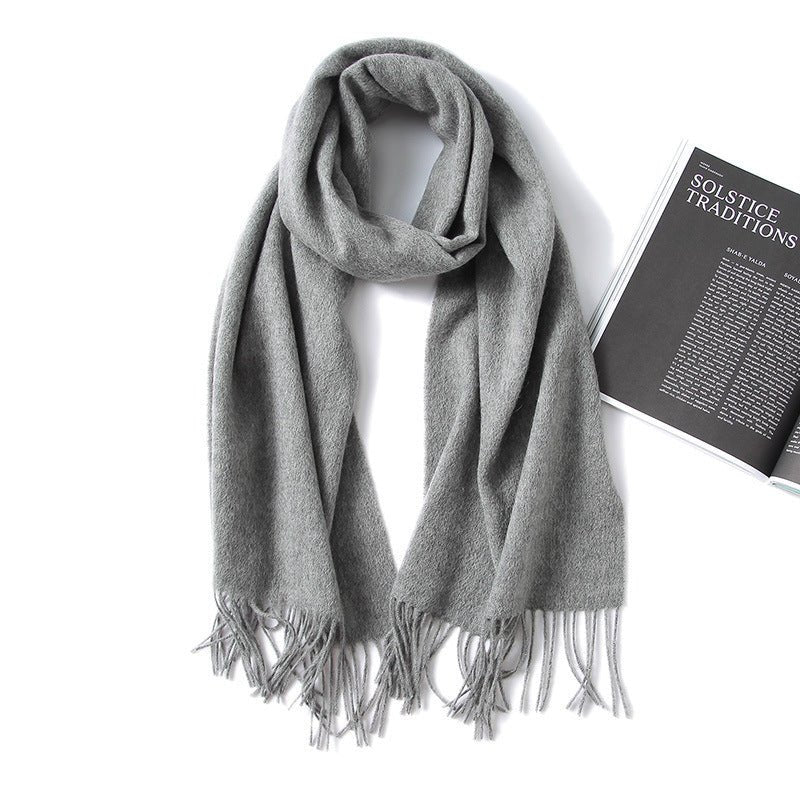 Unisex Cashmere Scarf With Fringed Edges Wrap Scarf With Tassel Gray L
