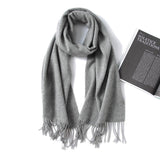 Unisex Cashmere Scarf With Fringed Edges Wrap Scarf With Tassel Gray L