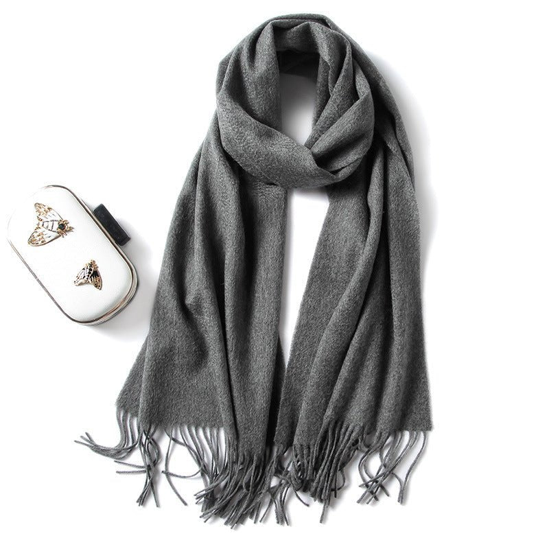 Unisex Cashmere Scarf With Fringed Edges Wrap Scarf With Tassel Dark Gray L