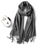 Unisex Cashmere Scarf With Fringed Edges Wrap Scarf With Tassel Dark Gray L