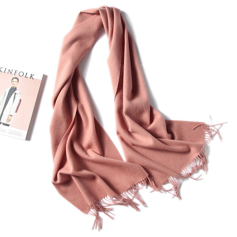 Unisex Cashmere Scarf With Fringed Edges Wrap Scarf With Tassel Pink L