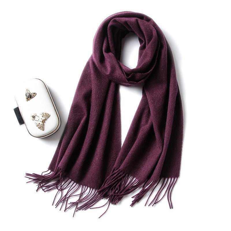 Unisex Cashmere Scarf With Fringed Edges Wrap Scarf With Tassel Purple L