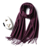 Unisex Cashmere Scarf With Fringed Edges Wrap Scarf With Tassel Purple L