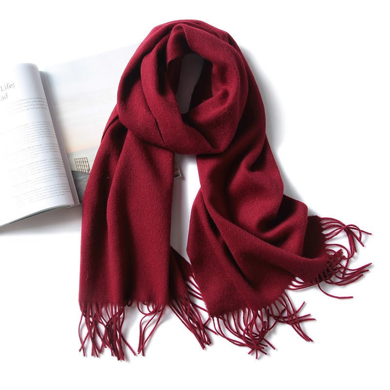 Unisex Cashmere Scarf With Fringed Edges Wrap Scarf With Tassel Claret L