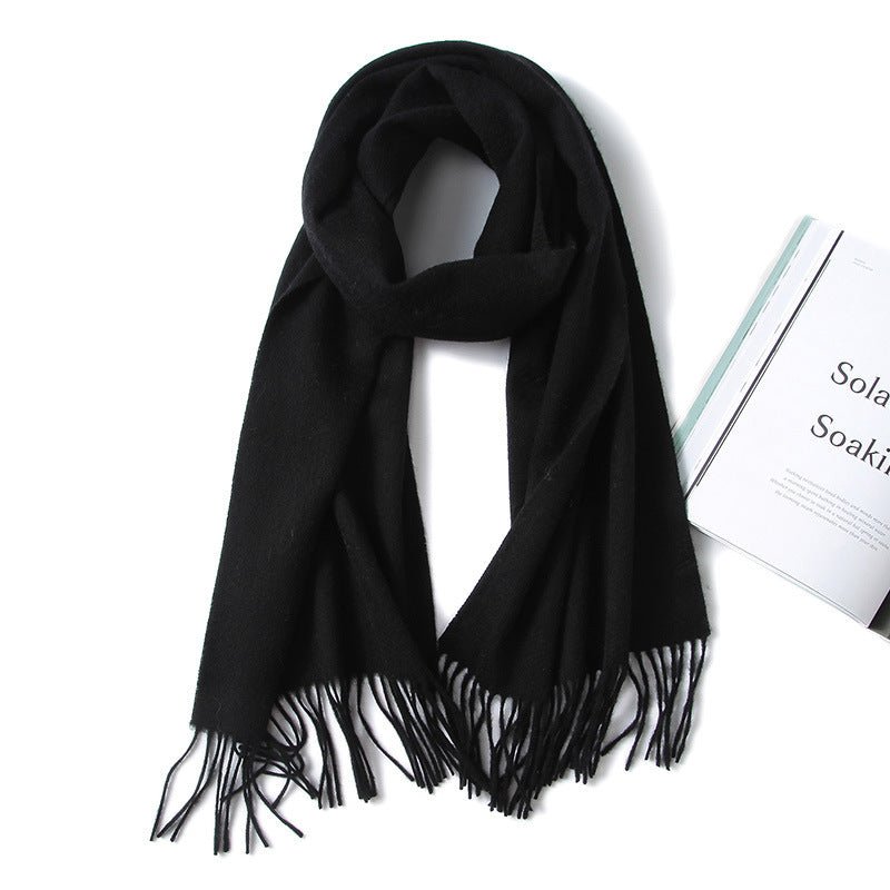 Unisex Cashmere Scarf With Fringed Edges Wrap Scarf With Tassel Black L