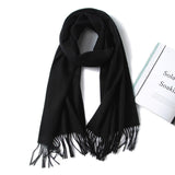 Unisex Cashmere Scarf With Fringed Edges Wrap Scarf With Tassel Black L