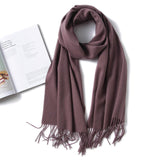 Unisex Cashmere Scarf With Fringed Edges Wrap Scarf With Tassel Grape L