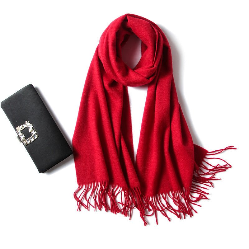 Unisex Cashmere Scarf With Fringed Edges Wrap Scarf With Tassel Red L