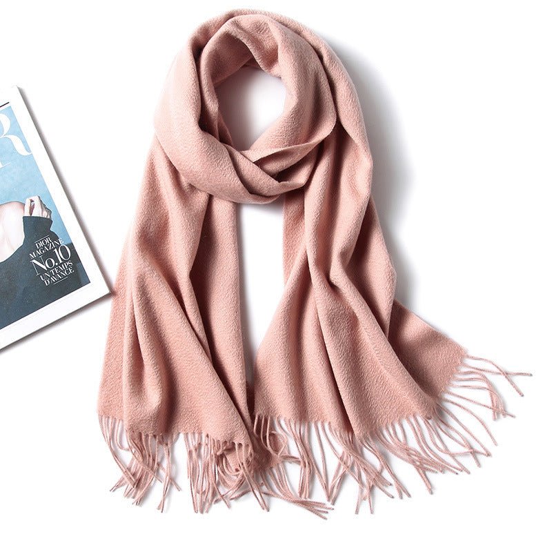 Unisex Cashmere Scarf With Fringed Edges Wrap Scarf With Tassel Light Pink L