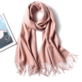 Unisex Cashmere Scarf With Fringed Edges Wrap Scarf With Tassel Light Pink L