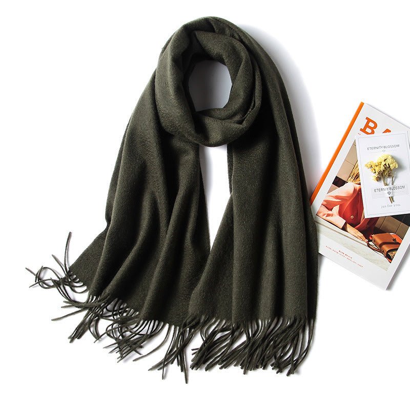 Unisex Cashmere Scarf With Fringed Edges Wrap Scarf With Tassel Green L