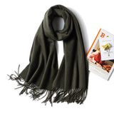 Unisex Cashmere Scarf With Fringed Edges Wrap Scarf With Tassel Green L