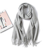 Unisex Cashmere Scarf With Fringed Edges Wrap Scarf With Tassel Light Gray L