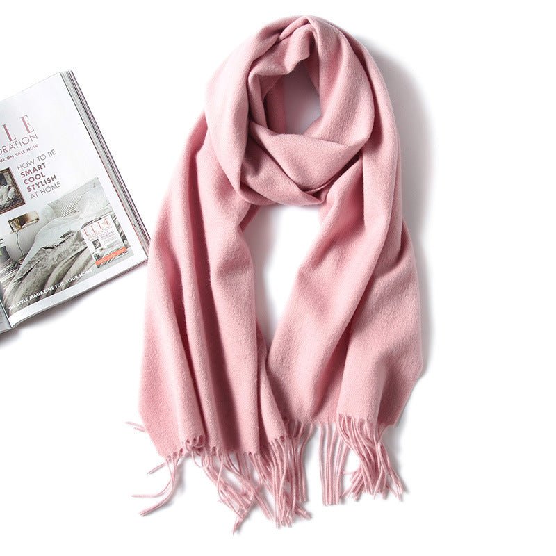 Unisex Cashmere Scarf With Fringed Edges Wrap Scarf With Tassel Blush L