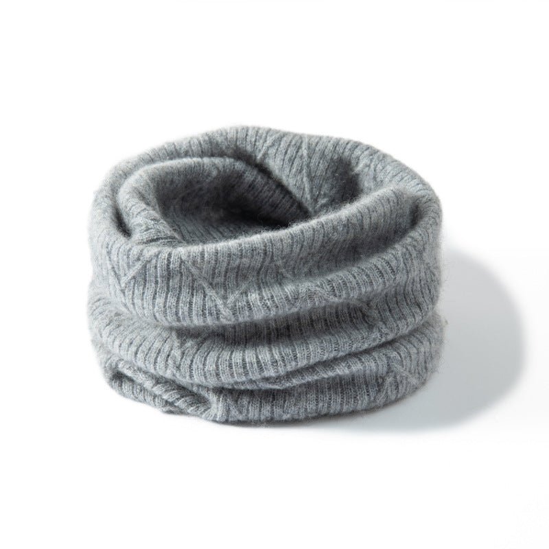 Textured Cashmere Cowl Scarf Loop Scarf Double - Layer Neck Gaiter Gray M