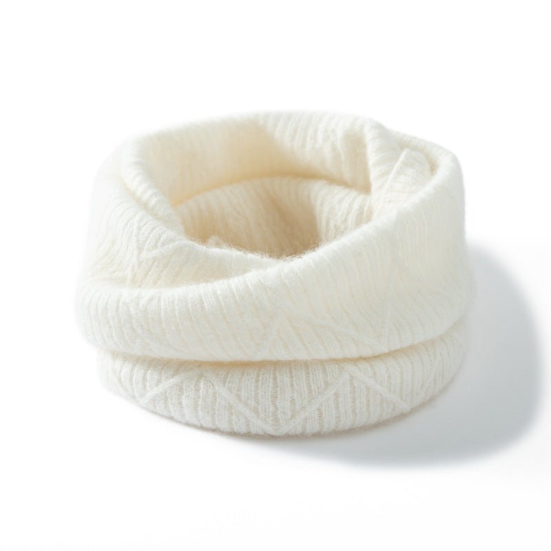 Textured Cashmere Cowl Scarf Loop Scarf Double - Layer Neck Gaiter Ivory M