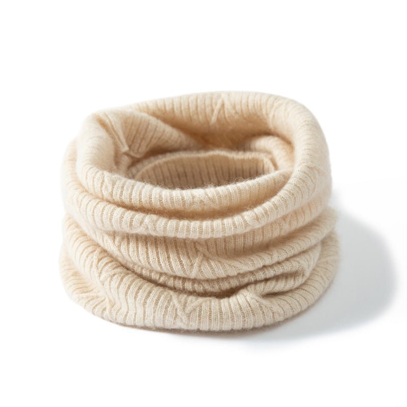 Textured Cashmere Cowl Scarf Loop Scarf Double - Layer Neck Gaiter Beige M