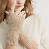 Women Half Finger Cashmere Gloves Warm Knit Fingerless Gloves Beige M