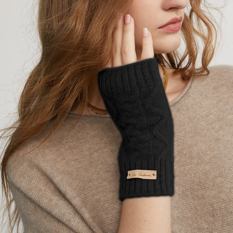 Women Half Finger Cashmere Gloves Warm Knit Fingerless Gloves Black M