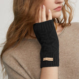 Women Half Finger Cashmere Gloves Warm Knit Fingerless Gloves Black M