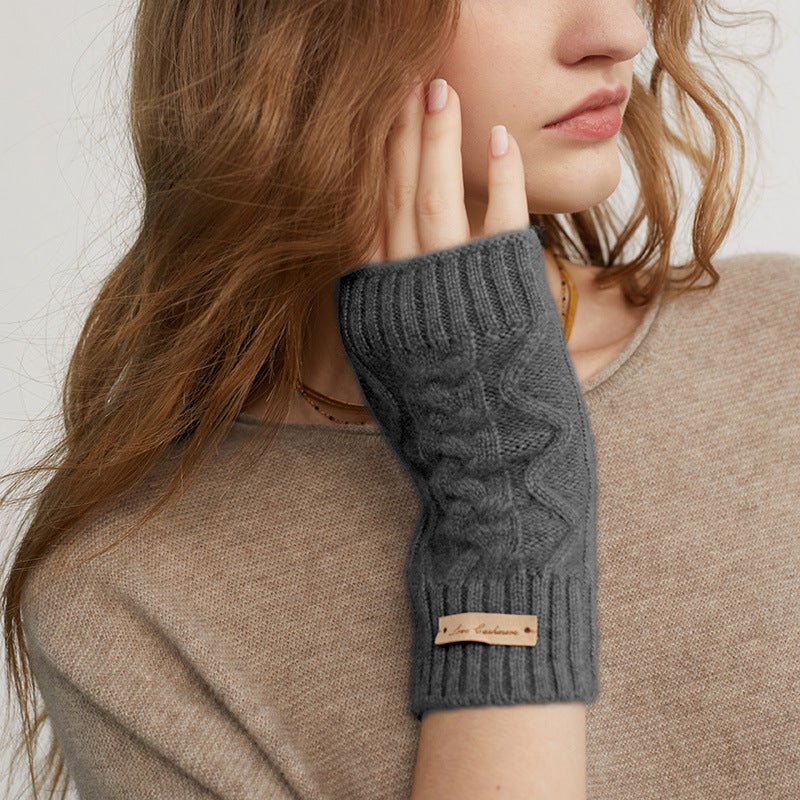 Women Half Finger Cashmere Gloves Warm Knit Fingerless Gloves Gray M