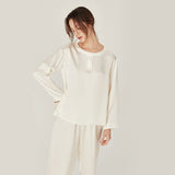 Women Loose Silk Sleepwear 100% Silk Pajama Set Ivory XS