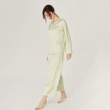 Women Loose Silk Sleepwear 100% Silk Pajama Set Light Green XS