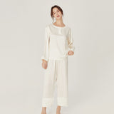 Women Loose Silk Sleepwear 100% Silk Pajama Set Ivory XS