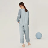 Women Loose Silk Sleepwear 100% Silk Pajama Set Haze Blue XS