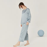 Women Loose Silk Sleepwear 100% Silk Pajama Set Haze Blue XS