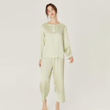 Women Loose Silk Sleepwear 100% Silk Pajama Set Light Green XS