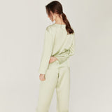Women Loose Silk Sleepwear 100% Silk Pajama Set Light Green XS