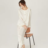 Women Loose Silk Sleepwear 100% Silk Pajama Set Ivory XS