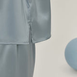 Women Loose Silk Sleepwear 100% Silk Pajama Set Haze Blue XS