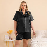 Women Plus Size Silk Pajamas 100% Short Silk Pajama Set Black 3X