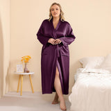 Plus Size Silk Robe Women Long Silk Robe with Belt Silk Kimono Robe Purple XS
