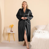 Plus Size Silk Robe Women Long Silk Robe with Belt Silk Kimono Robe Black XS