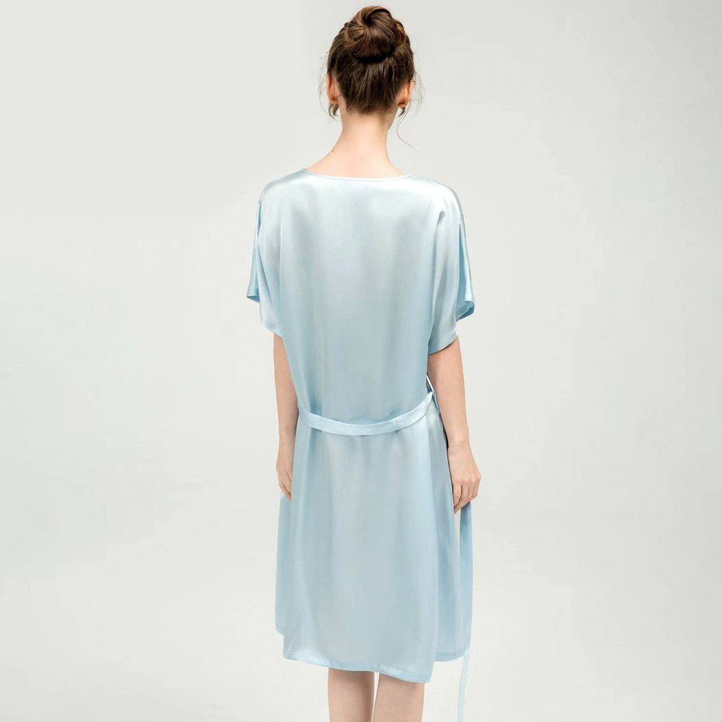 Women Pure Silk Nightdress V Neck 100% Silk Sleepwear Navy Blue XS