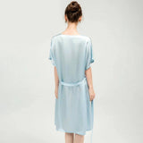 Women Pure Silk Nightdress V Neck 100% Silk Sleepwear Navy Blue XS