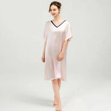 Women Pure Silk Nightdress V Neck 100% Silk Sleepwear Pink XS
