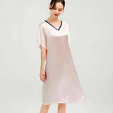 Women Pure Silk Nightdress V Neck 100% Silk Sleepwear Navy Blue XS