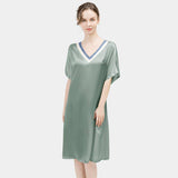 Women Pure Silk Nightdress V Neck 100% Silk Sleepwear Light Green XS