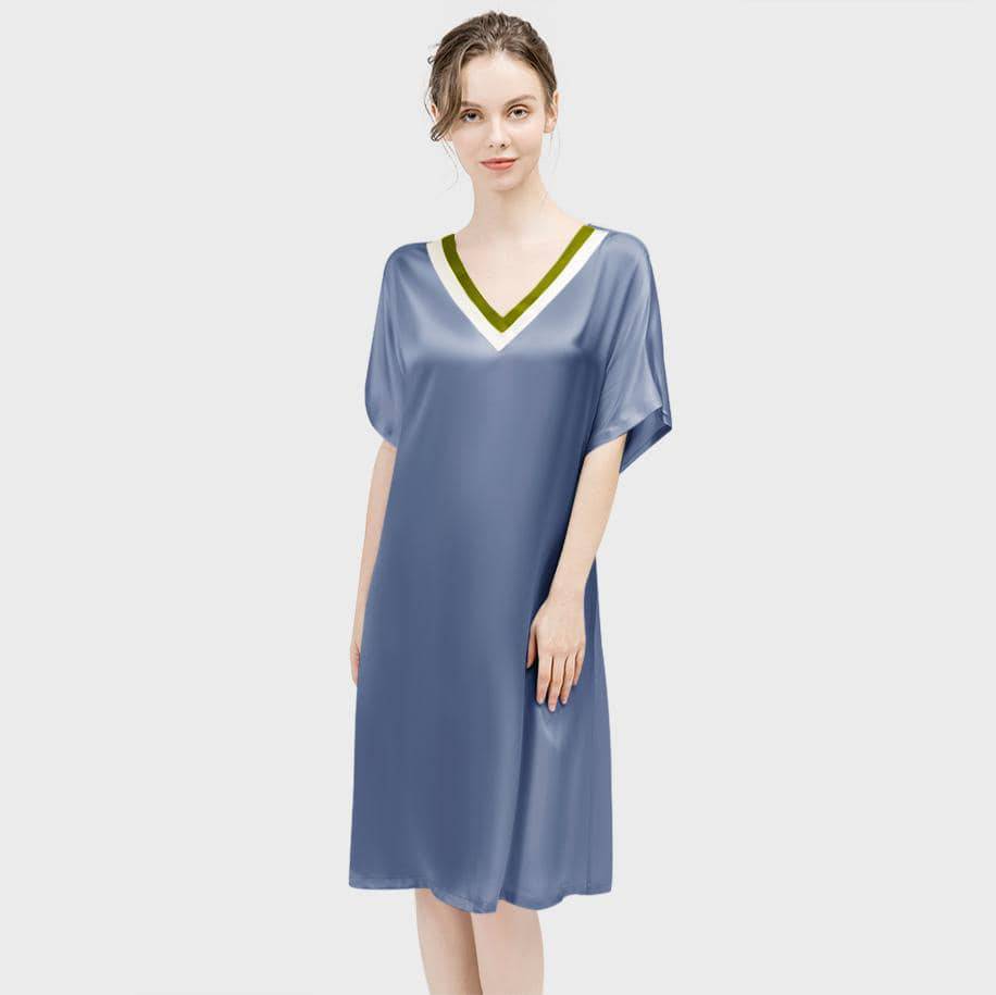 Women Pure Silk Nightdress V Neck 100% Silk Sleepwear Light Green XS