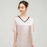 Women Pure Silk Nightdress V Neck 100% Silk Sleepwear Navy Blue XS