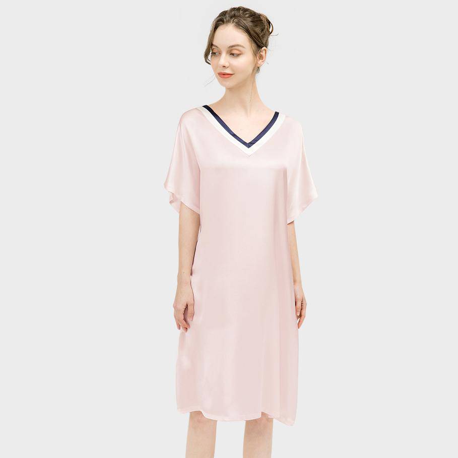 Women Pure Silk Nightdress V Neck 100% Silk Sleepwear Light Green XS