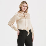 Tie Neck Silk Blouse Long Sleeve Silk Shirt Womens Silk Blouse Rosy Pink XS