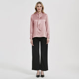 Tie Neck Silk Blouse Long Sleeve Silk Shirt Womens Silk Blouse Rosy Pink XS