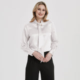 Tie Neck Silk Blouse Long Sleeve Silk Shirt Womens Silk Blouse Rosy Pink XS